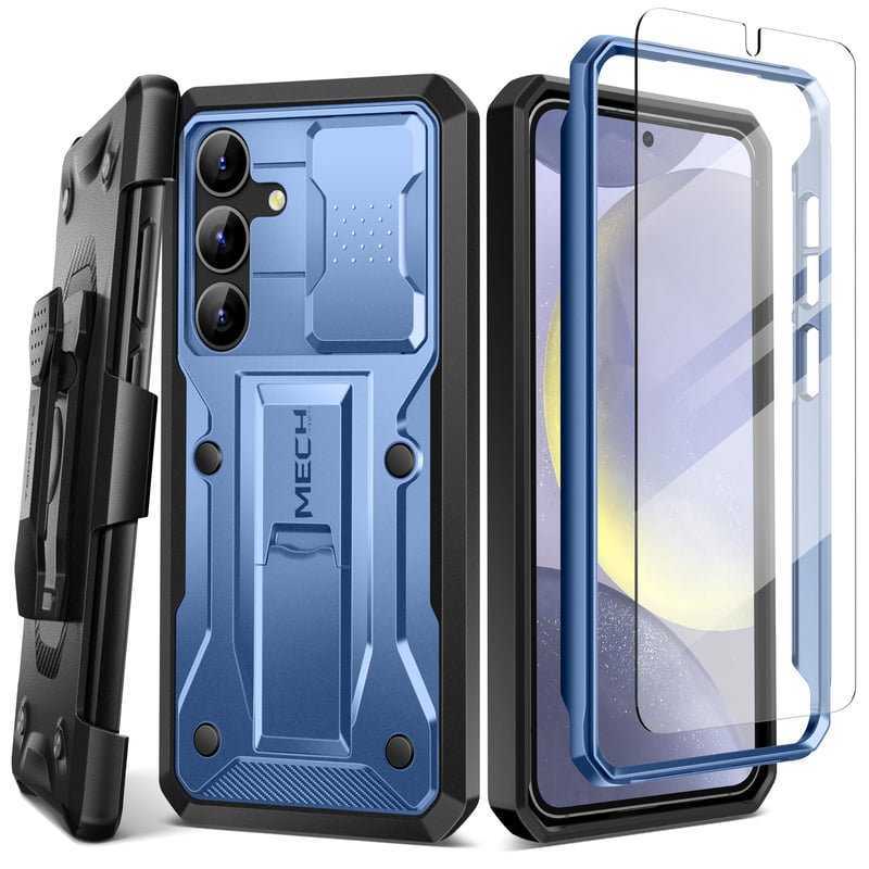 Husă Tongate pentru Samsung Galaxy S24 cu protecție pentru cameră, clips de curea și suport, protecție completă rezistentă la șocuri de nivel militar, albastru