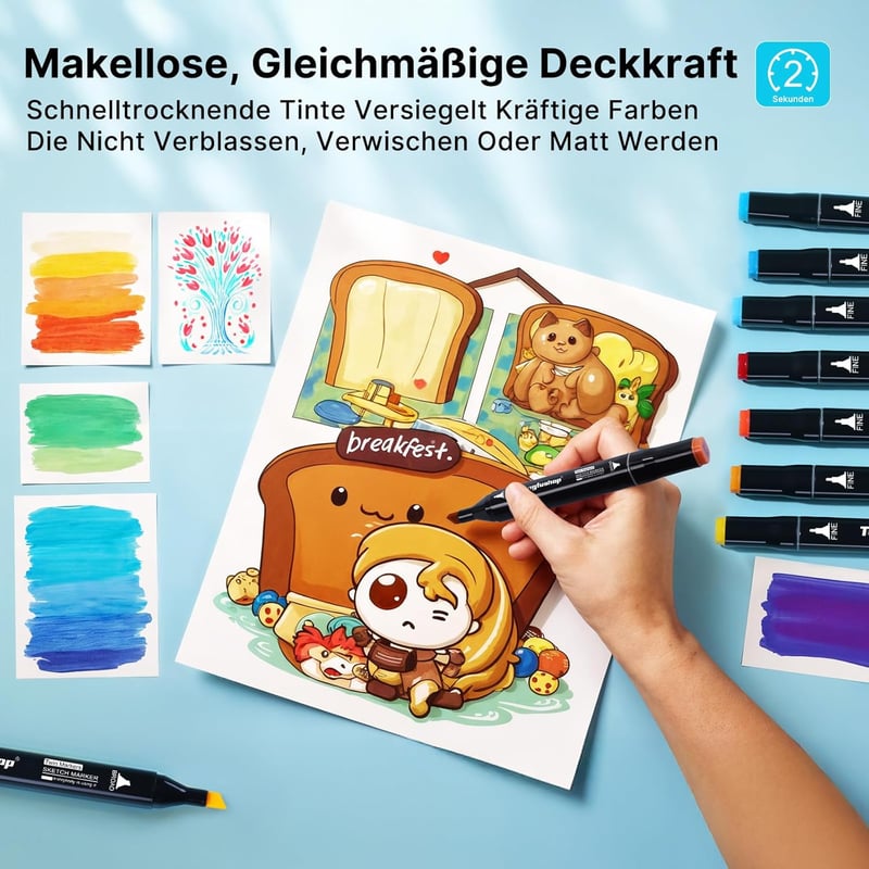 Tongfushop 80 Színű Alkoholos Marker Szett Vékony és Vastag Hegyekkel Gyors Szárítással