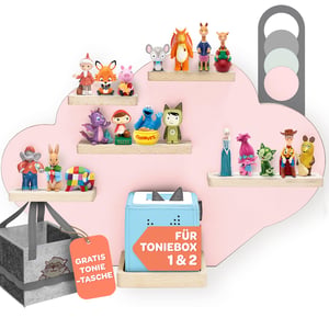 Raft în formă de nor Tonie Regal Wolke pentru figurine Tonies și dispozitive Toniebox 1 și 2, cu geantă de transport Toni, roz, pentru până la 20 de figurine