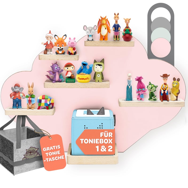 Raft în formă de nor Tonie Regal Wolke pentru figurine Tonies și dispozitive Toniebox 1 și 2, cu geantă de transport Toni, roz, pentru până la 20 de figurine