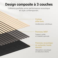 TONOR set 2 panouri acustice 3D decorative din stejar, 120 x 60 cm, 1,44 m², panouri fonoabsorbante pentru perete, dormitor, sufragerie, birou 3