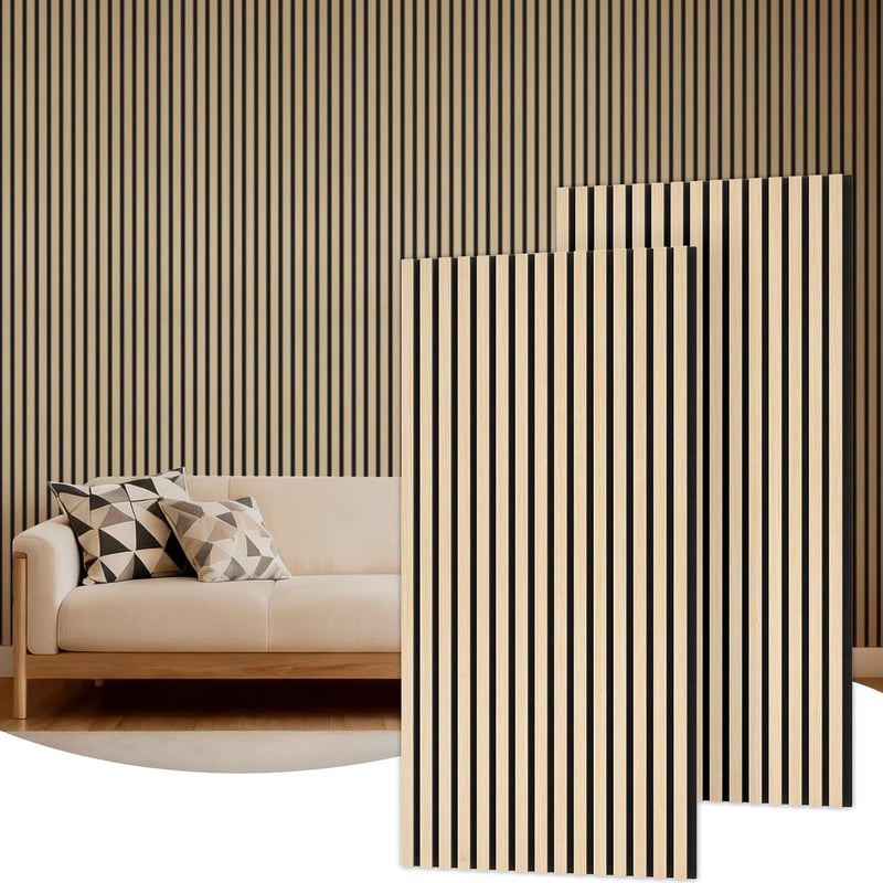 TONOR set 2 panouri acustice 3D decorative din stejar, 120 x 60 cm, 1,44 m², panouri fonoabsorbante pentru perete, dormitor, sufragerie, birou