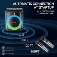 TONOR Karaoke Gép 2 Vezeték Nélküli Mikrofonnal Bluetooth LED Fénnyel Party Hangszóró 4