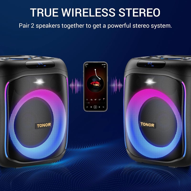 TONOR Karaoke Gép 2 Vezeték Nélküli Mikrofonnal Bluetooth LED Fénnyel Party Hangszóró