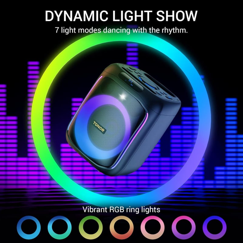 TONOR Karaoke Gép 2 Vezeték Nélküli Mikrofonnal Bluetooth LED Fénnyel Party Hangszóró