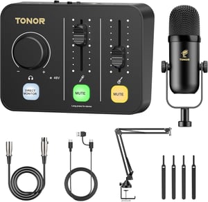 TONOR POD-1 podcast set – mikseta, dinamički mikrofon, nosač mikrofona (boom arm), XLR audio sučelje