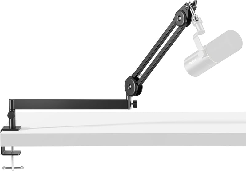 TONOR T40LP mikrofon boom kar, low profile állvány, fel le állítható, teljesen állítható, 37 cm plusz 37 cm, fekete, játék podcast felvétel