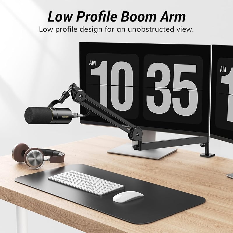 TONOR T40LP mikrofon boom kar, low profile állvány, fel le állítható, teljesen állítható, 37 cm plusz 37 cm, fekete, játék podcast felvétel