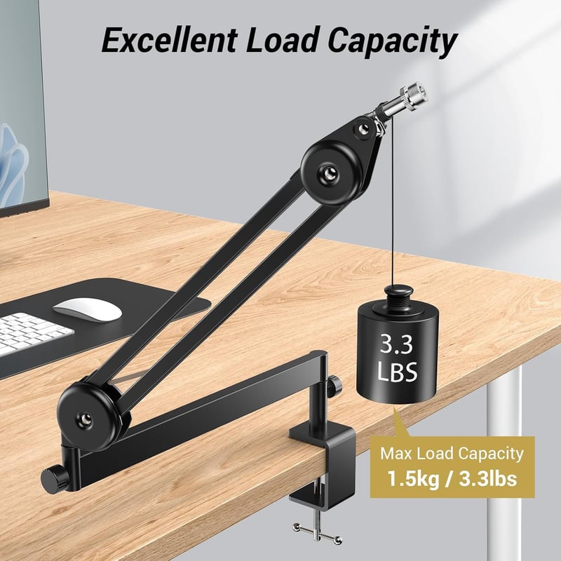 TONOR T40LP mikrofon boom kar, low profile állvány, fel le állítható, teljesen állítható, 37 cm plusz 37 cm, fekete, játék podcast felvétel