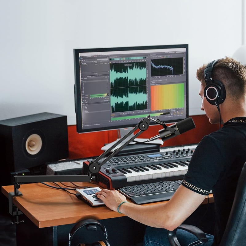 TONOR T40LP mikrofon boom kar, low profile állvány, fel le állítható, teljesen állítható, 37 cm plusz 37 cm, fekete, játék podcast felvétel