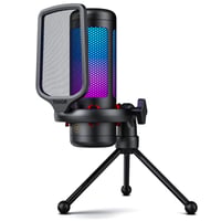Microfon gaming USB TONOR TC310 pentru PC și console PS4/PS5, cu iluminare RGB și luminozitate reglabilă, buton de mute, suport de birou, negru 1