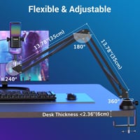 TONOR TCX3+ RGB kondenzátormikrofon Xboxhoz és capture kártyához csendes erősítésszabályzó egyérintéses némítás 200 cm kábel boomkar fekete 8