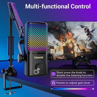 TONOR TCX3+ RGB kondenzátormikrofon Xboxhoz és capture kártyához csendes erősítésszabályzó egyérintéses némítás 200 cm kábel boomkar fekete 7