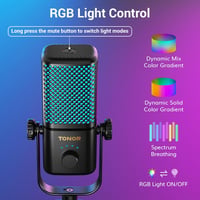 TONOR TCX3+ RGB kondenzátormikrofon Xboxhoz és capture kártyához csendes erősítésszabályzó egyérintéses némítás 200 cm kábel boomkar fekete 5