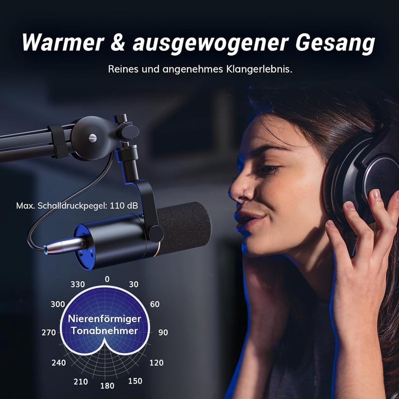 TONOR TD510 Dinamikus USB/XLR Mikrofon - Podcast, Gaming és Streaming Felvételekhez, Némító Gombbal, 24bit/96kHz, 3.5mm Fejhallgató Kimenett
