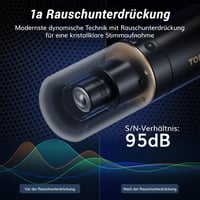 TONOR TD520 Dinamikus USB/XLR Mikrofon Asztali Állvánnyal - PC Gaming és Podcast Felvételhez, YouTube Streameléshez, Némító Gombbal, 3.5mm C 3