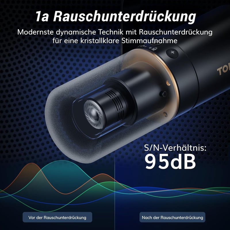 TONOR TD520 Dinamikus USB/XLR Mikrofon Asztali Állvánnyal - PC Gaming és Podcast Felvételhez, YouTube Streameléshez, Némító Gombbal, 3.5mm C