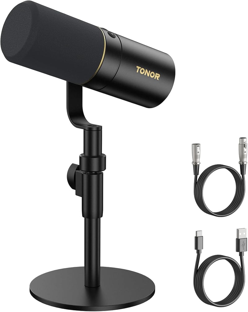 TONOR TD520 Dinamikus USB/XLR Mikrofon Asztali Állvánnyal - PC Gaming és Podcast Felvételhez, YouTube Streameléshez, Némító Gombbal, 3.5mm C