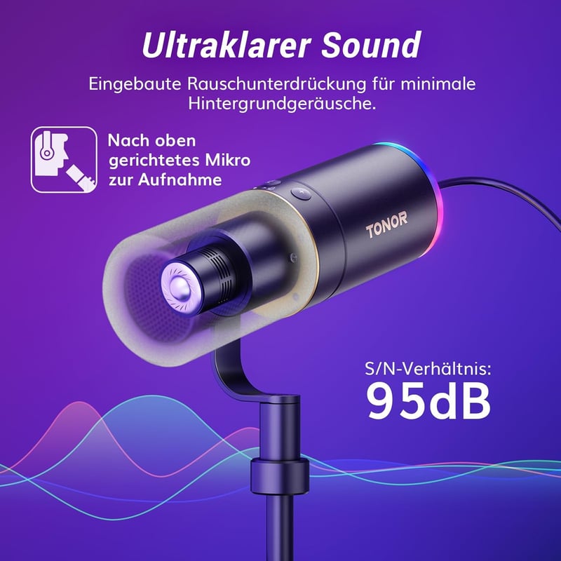 TONOR TD520S XLR/USB Gamer Mikrofon RGB Világítással - Podcast, Streaming és Stúdió Felvételekhez - PC, Mac, Android Kompatibilis Asztali Ál