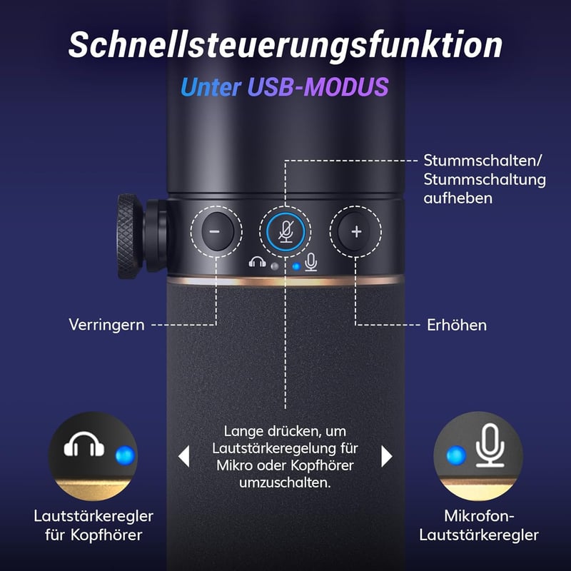 TONOR TD520S XLR/USB Gamer Mikrofon RGB Világítással - Podcast, Streaming és Stúdió Felvételekhez - PC, Mac, Android Kompatibilis Asztali Ál