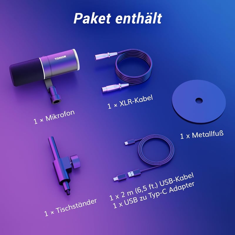TONOR TD520S XLR/USB Gamer Mikrofon RGB Világítással - Podcast, Streaming és Stúdió Felvételekhez - PC, Mac, Android Kompatibilis Asztali Ál