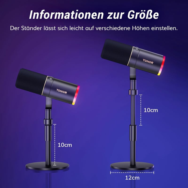 TONOR TD520S XLR/USB Gamer Mikrofon RGB Világítással - Podcast, Streaming és Stúdió Felvételekhez - PC, Mac, Android Kompatibilis Asztali Ál
