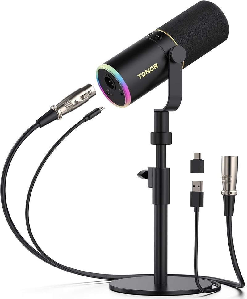 TONOR TD520S XLR/USB Gamer Mikrofon RGB Világítással - Podcast, Streaming és Stúdió Felvételekhez - PC, Mac, Android Kompatibilis Asztali Ál