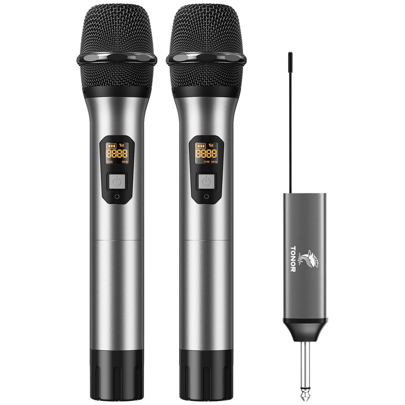 Set Microfoane Wireless UHF TONOR TW-630 - Microfon Dinamic Dublu Metalic cu Receptor Reîncărcabil pentru Karaoke, Conferințe, Nuntă, Evenimente DJ