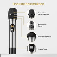 TONOR TW-820 Vezeték Nélküli Mikrofon Szett - 2 Kézi Mikrofon, 60m Hatótáv, Karaoke, Konferencia, Rendezvény Hangosításhoz, Fém Ház 4