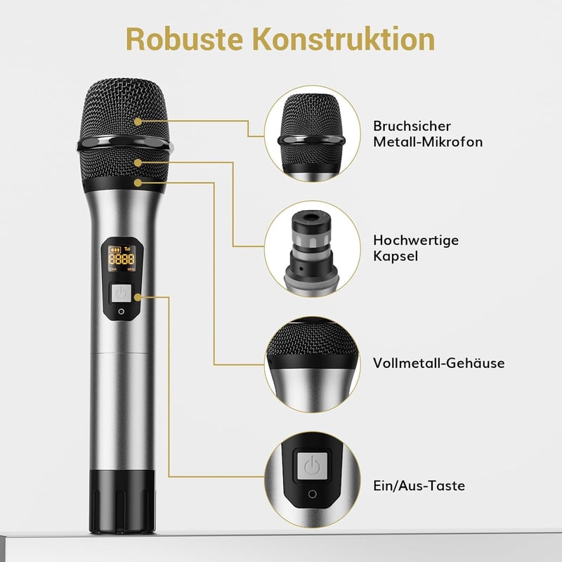 TONOR TW-820 Vezeték Nélküli Mikrofon Szett - 2 Kézi Mikrofon, 60m Hatótáv, Karaoke, Konferencia, Rendezvény Hangosításhoz, Fém Ház