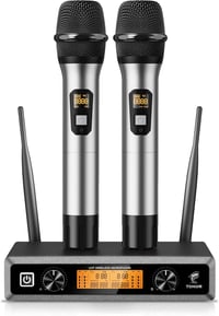 TONOR TW-820 Vezeték Nélküli Mikrofon Szett - 2 Kézi Mikrofon, 60m Hatótáv, Karaoke, Konferencia, Rendezvény Hangosításhoz, Fém Ház 1