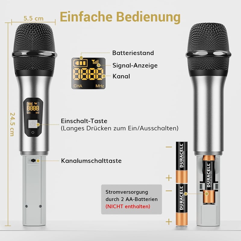 TONOR TW-820 Vezeték Nélküli Mikrofon Szett - 2 Kézi Mikrofon, 60m Hatótáv, Karaoke, Konferencia, Rendezvény Hangosításhoz, Fém Ház