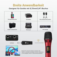 TONOR TW310 Vezeték Nélküli Mikrofon Vevőegységgel - Piros Kézi Dinamikus Mikrofon Karaoke, Rendezvény, Előadás Hangosításhoz, 5 Csatornával 6