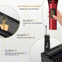 TONOR TW310 Vezeték Nélküli Mikrofon Vevőegységgel - Piros Kézi Dinamikus Mikrofon Karaoke, Rendezvény, Előadás Hangosításhoz, 5 Csatornával 5