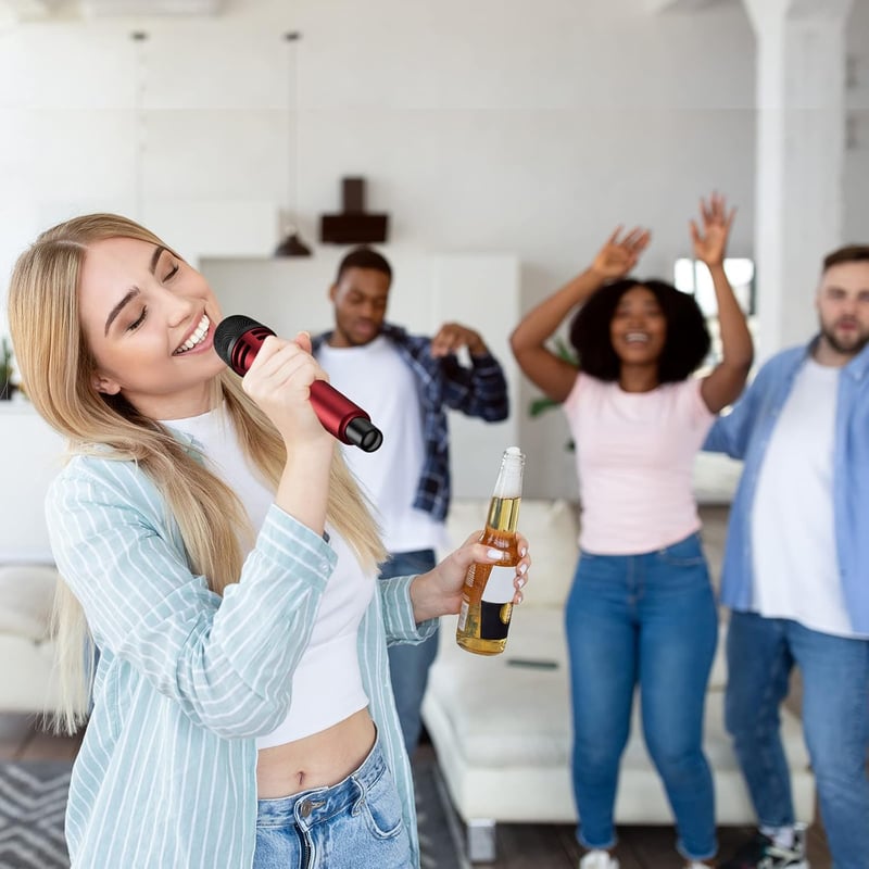 TONOR TW310 Vezeték Nélküli Mikrofon Vevőegységgel - Piros Kézi Dinamikus Mikrofon Karaoke, Rendezvény, Előadás Hangosításhoz, 5 Csatornával