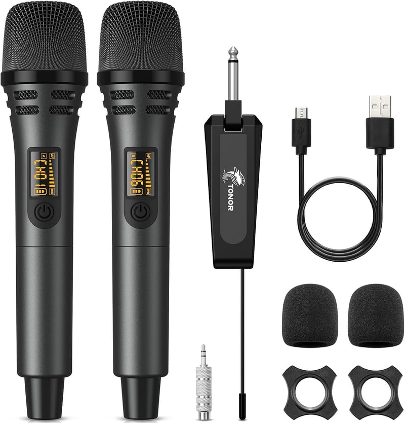 TONOR TW320 vezeték nélküli UHF mikrofon szett, 2 db, 6,35 mm jack vevővel - szürke