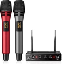 TONOR TW350 UHF vezeték nélküli karaoke mikrofon szett vevővel, 60 m - piros/szürke 1