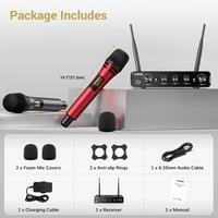 TONOR TW350 UHF vezeték nélküli karaoke mikrofon szett vevővel, 60 m - piros/szürke 6