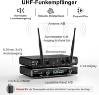 TONOR TW450 vezeték nélküli duál mikrofon szett vevőegységgel, 60 m hatótáv - szürke/piros 2