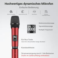 TONOR TW450 vezeték nélküli duál mikrofon szett vevőegységgel, 60 m hatótáv - szürke/piros 4