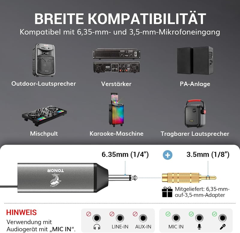 TONOR TW520 Vezeték Nélküli Mikrofon Szett - Újratölthető, Fém, UHF, 2x20 Csatornás, 80m Hatótávolság, Hangerőszabályzós, Esküvőre, Rendezvé
