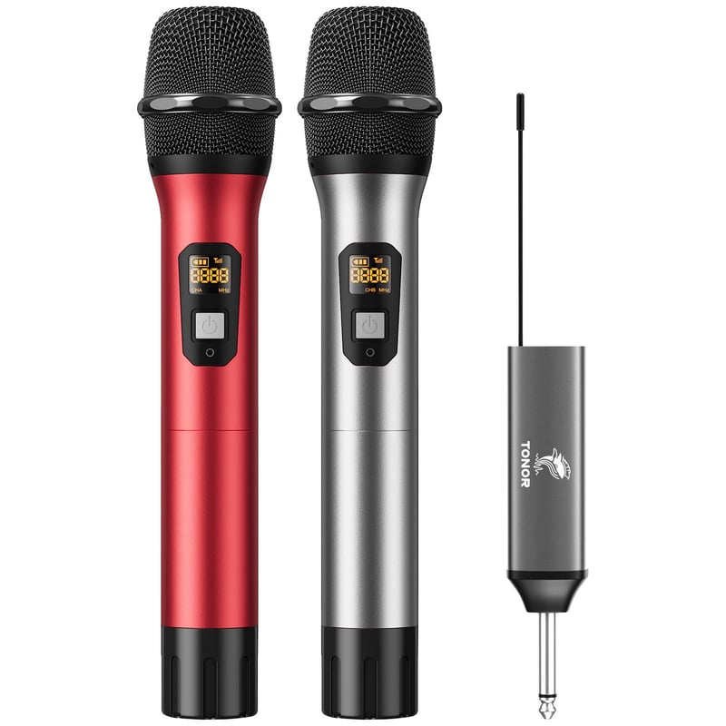 TONOR TW525 UHF bežični mikrofonski set s prijamnikom, 60m - siva/crvena