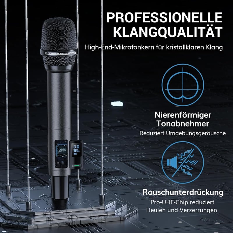 TONOR TW550 Vezeték Nélküli Újratölthető Mikrofon Szett, 2 Mikrofonnal, 80m Hatótáv, Auto Scan, 6.35/3.5mm, Karaoke, DJ, Rendezvény