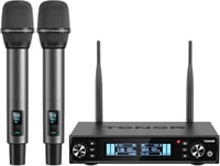 TONOR TW550 Vezeték Nélküli Újratölthető Mikrofon Szett, 2 Mikrofonnal, 80m Hatótáv, Auto Scan, 6.35/3.5mm, Karaoke, DJ, Rendezvény 1