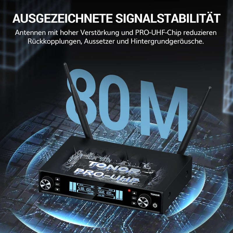TONOR TW550 Vezeték Nélküli Újratölthető Mikrofon Szett, 2 Mikrofonnal, 80m Hatótáv, Auto Scan, 6.35/3.5mm, Karaoke, DJ, Rendezvény