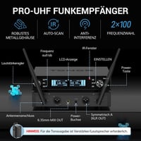 TONOR TW550 Vezeték Nélküli Újratölthető Mikrofon Szett, 2 Mikrofonnal, 80m Hatótáv, Auto Scan, 6.35/3.5mm, Karaoke, DJ, Rendezvény 6