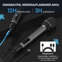 TONOR TW550 Vezeték Nélküli Újratölthető Mikrofon Szett, 2 Mikrofonnal, 80m Hatótáv, Auto Scan, 6.35/3.5mm, Karaoke, DJ, Rendezvény 8