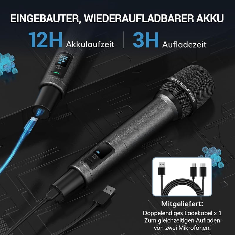 TONOR TW550 Vezeték Nélküli Újratölthető Mikrofon Szett, 2 Mikrofonnal, 80m Hatótáv, Auto Scan, 6.35/3.5mm, Karaoke, DJ, Rendezvény