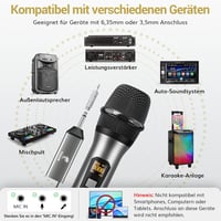 Set microfon wireless UHF portabil din metal TONOR TW620 cu receptor reîncărcabil, rază de acțiune 60 m, ieșire jack 1/4 pentru amplificator karaoke 5