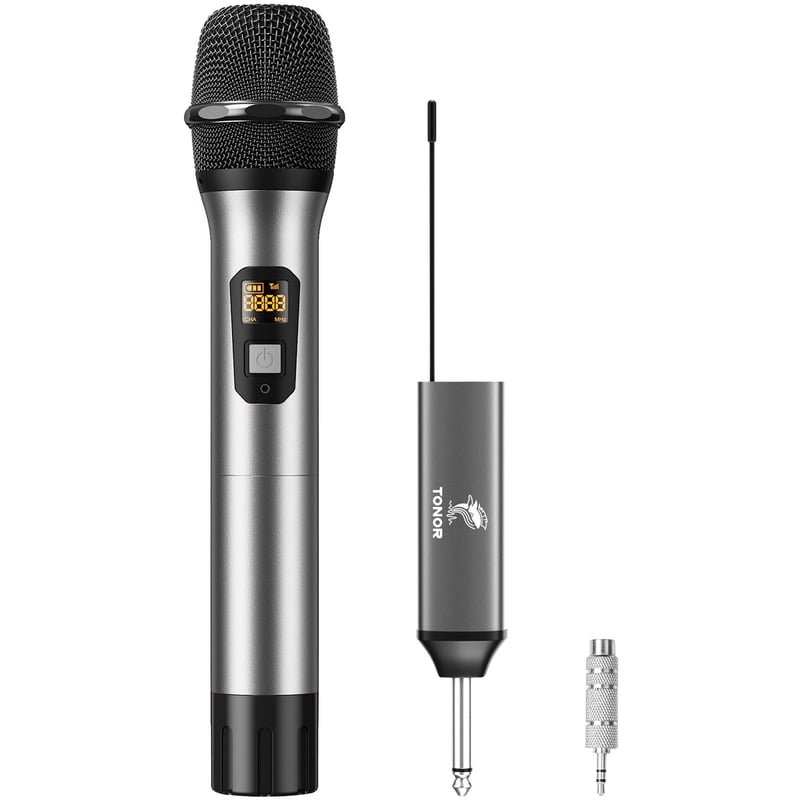 Bezdrôtový mikrofónny set TONOR TW620 UHF s nabíjateľným prijímačom, 6,35 mm výstup – sivý